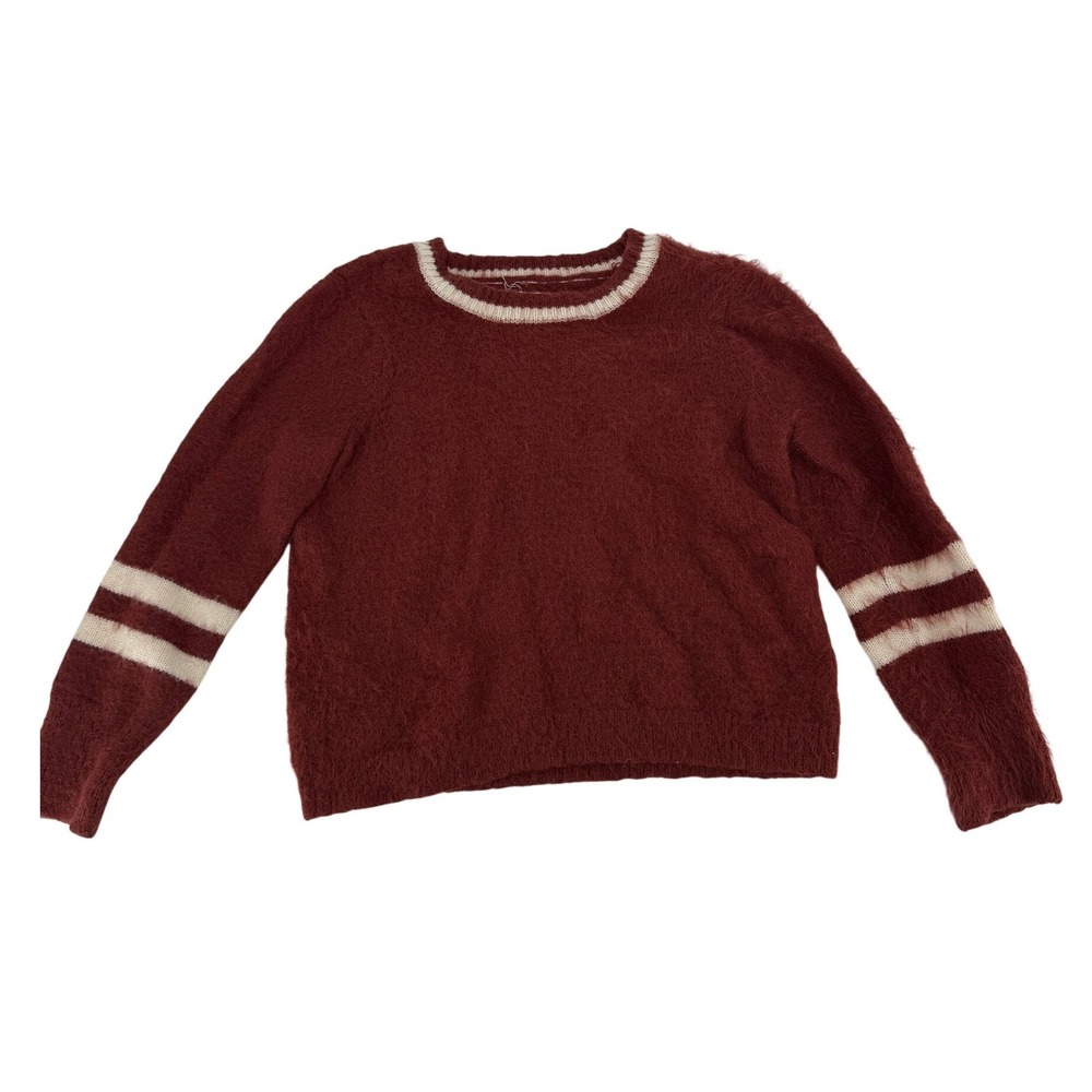 Copper Key‎ Burgundy Fuzzy Knit Varsity Stripe Sweater XL CK8178SWR1 Red Jrs